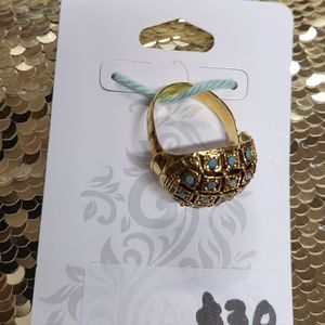 Vintage Gold Toned Dome Ring w/ Turquoise Stones (#365)